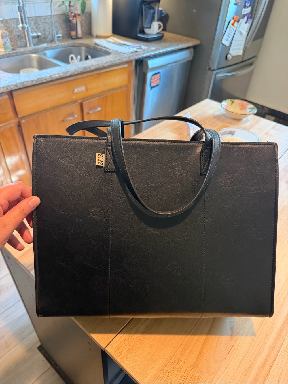 BEIS Black Leather-Look Briefcase Tote